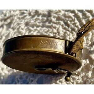 Antique 1910-20 Lufkin 50 Ft Solid Brass Winding Cloth Tape Measure Made USA